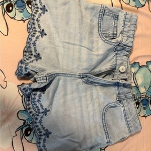 Light Blue Embroidered Girls Shorts